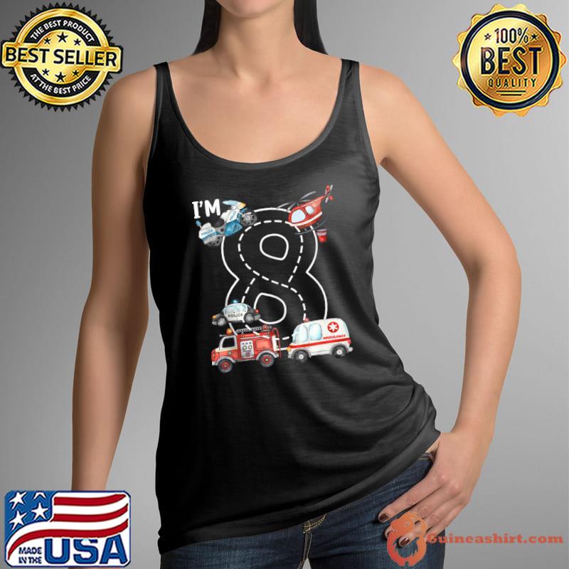 Official 8th Birthday Fire Truck Ambulance Police Car 8 Year Old T- Tank Top