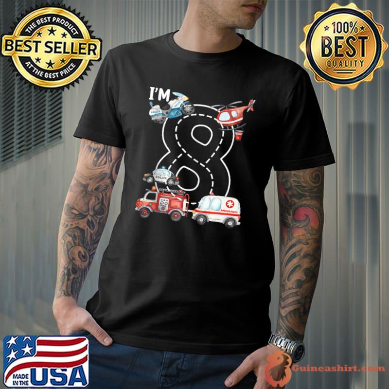 Official 8th Birthday Fire Truck Ambulance Police Car 8 Year Old T-shirt
