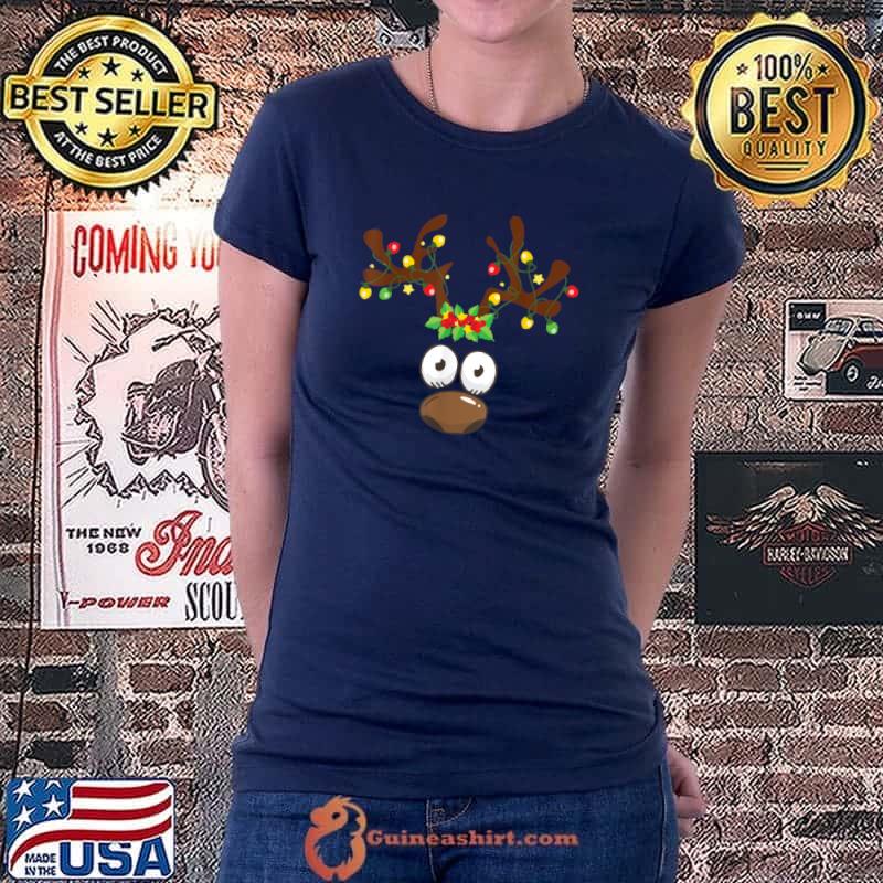 Official Christmas Reindeer Face Funny Xmas Lights Matching Family T Shirt
