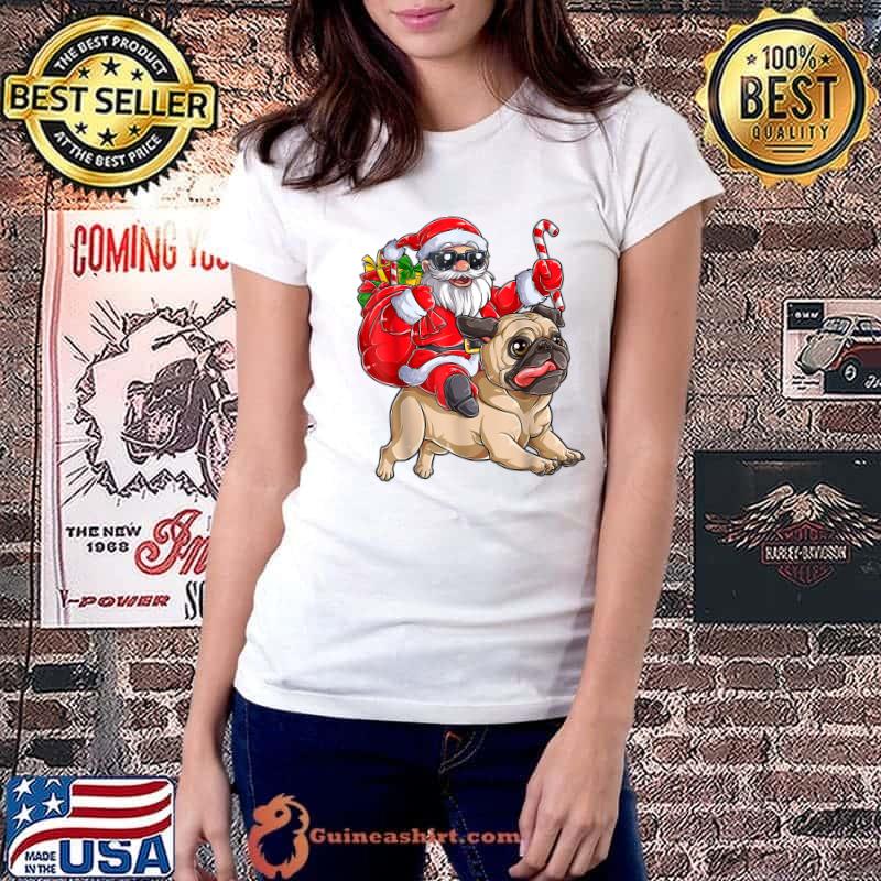 Official Christmas Santa Claus Riding Pug Xmas Boys Men Pugmas Dog T-Shirt Ladiestee