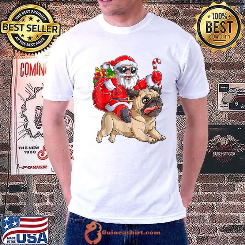 Official Christmas Santa Claus Riding Pug Xmas Boys Men Pugmas Dog T-Shirt Unisex