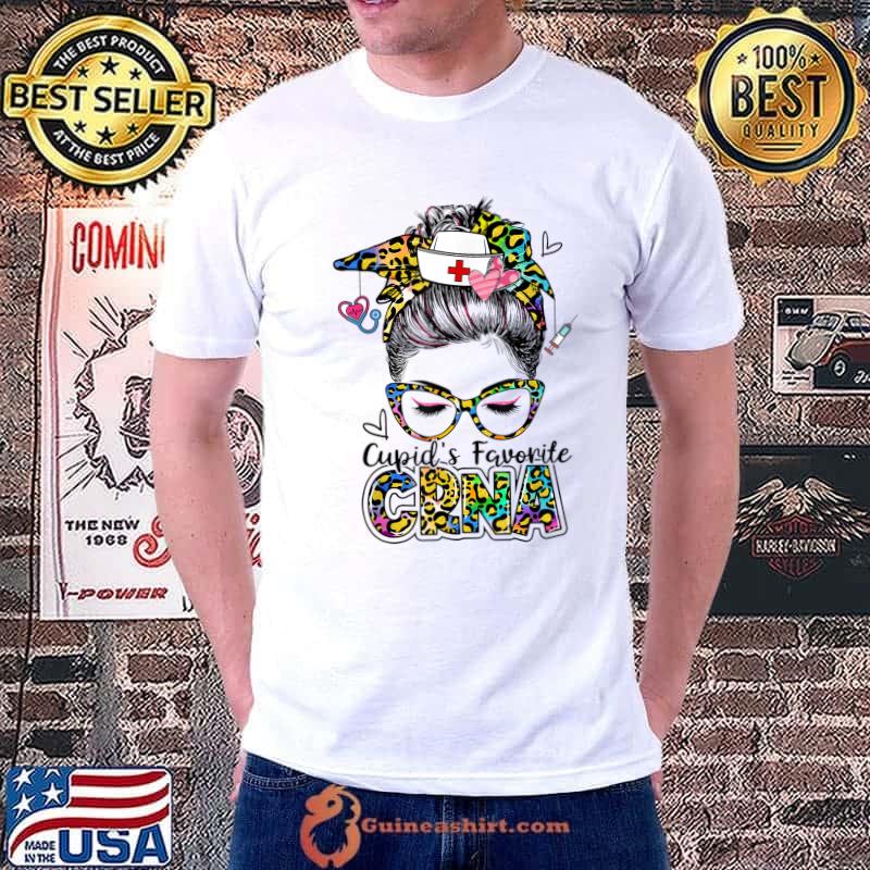 Official Cupid's Favorite CRNA Life Messy Bun Valentines Day Women T-Shirt Unisex
