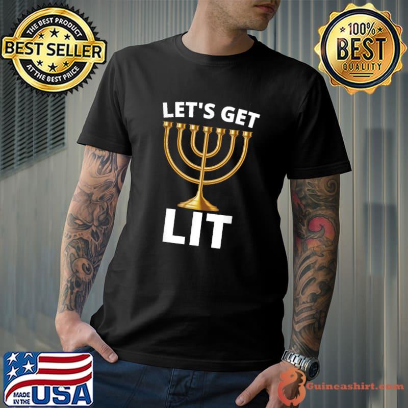 Official Hanukkah Lets Get Lit Vintage Funny Jewish Holiday T-Shirt Unisex