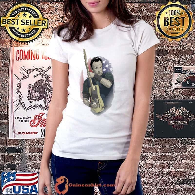 Original Bruce Springsteen Guitar America Flag Shirt Ladiestee