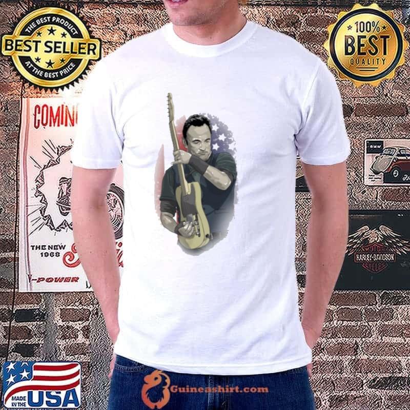 Original Bruce Springsteen Guitar America Flag Shirt Unisex