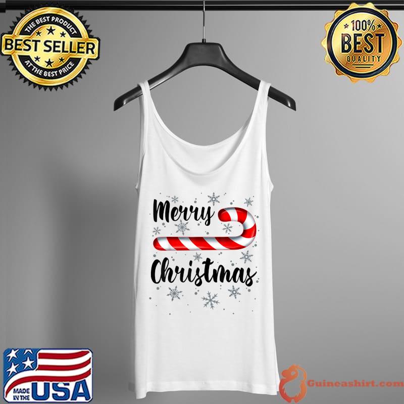 Original Candy Cane Merry Christmas Red and White Candy Snowflakes T-Shirt Tank Top