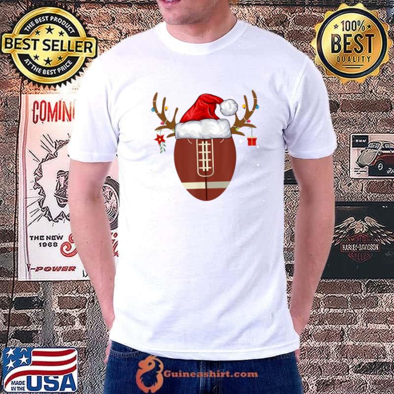 Original Christmas Football Ball Santa Hat Reindeer Xmas Lights Gifts T-Shirt