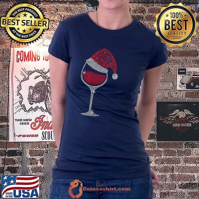 Original Christmas Red Wine Glass Funny Santa Hat Xmas Pajama Gifts T Shirt
