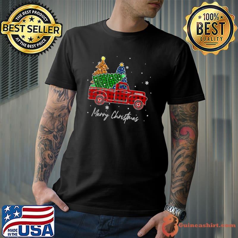 Original Merry Christmas Leopard Buffalo Truck Tree Red Plaid Shirt Unisex