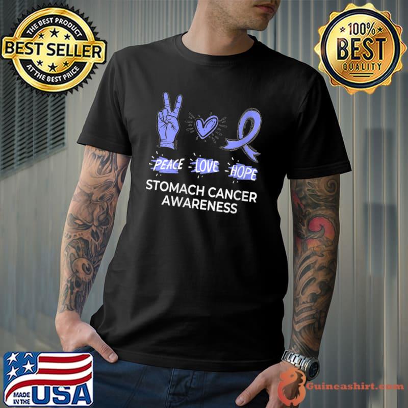 Peace Love Hope Stomach Cancer Awareness Periwinkle Ribbon T-shirt