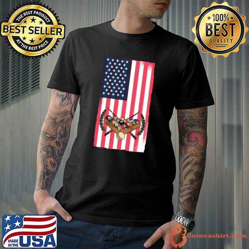 Pool Player American Flag Billiard Apparel Adult Novelties T-shirt