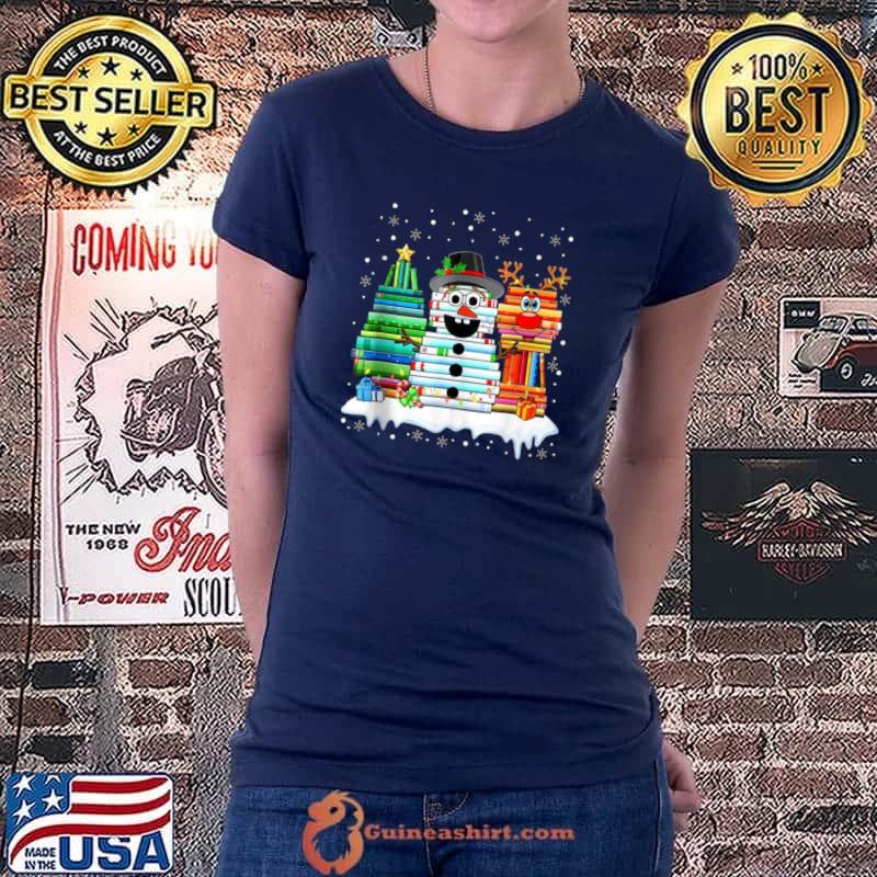 Premium Reading Book Christmas Tree Snowman Christmas Books Shirt Ladiestee