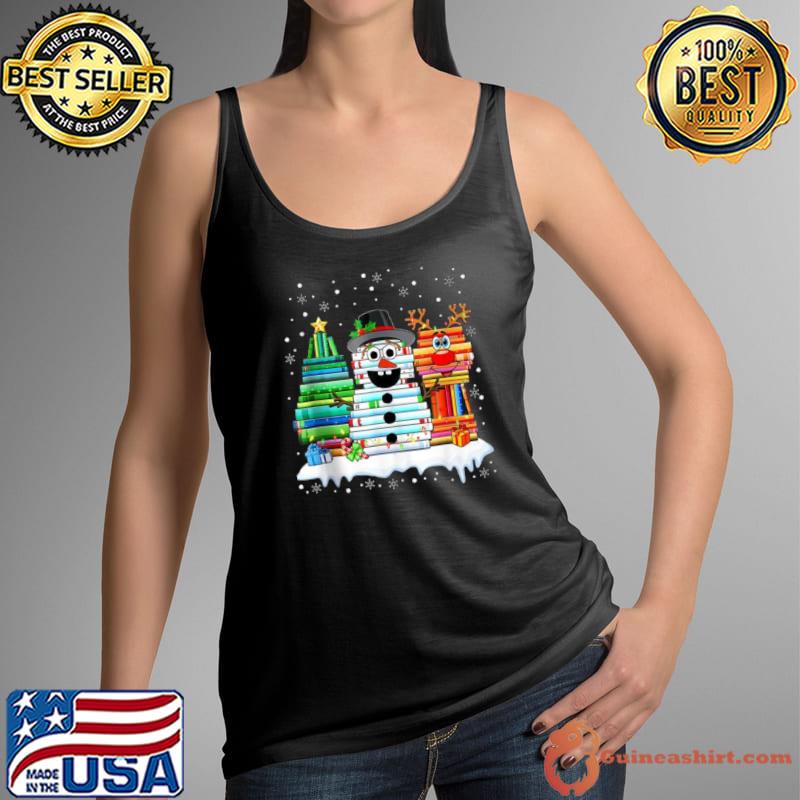 Premium Reading Book Christmas Tree Snowman Christmas Books Shirt Tank Top