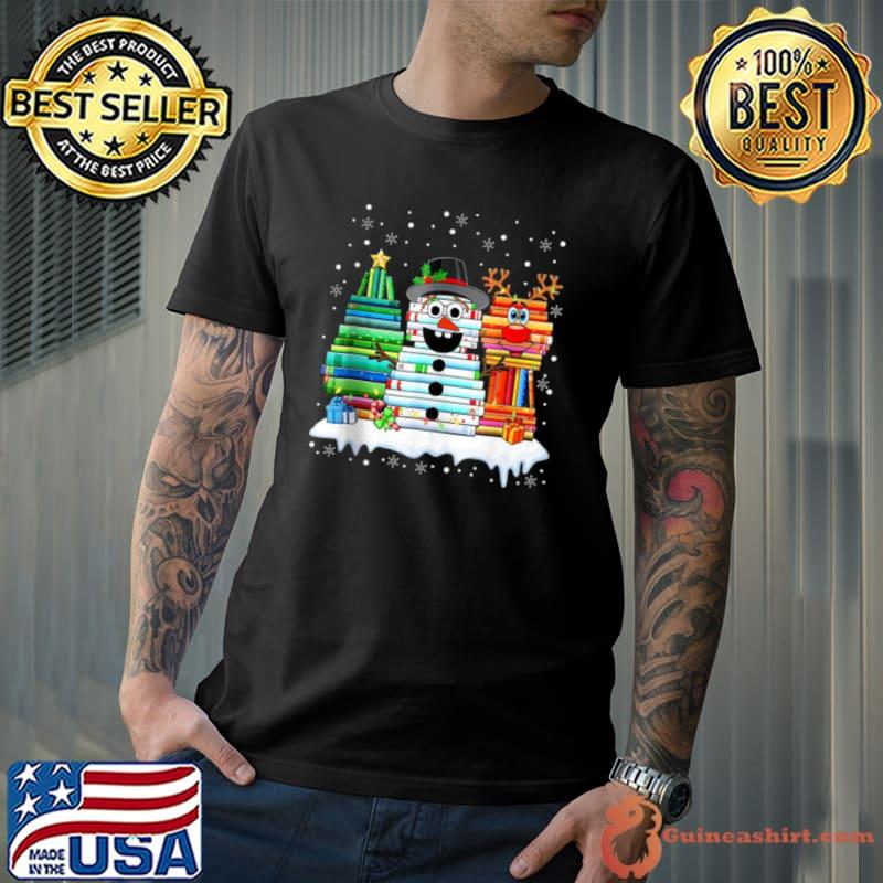 Premium Reading Book Christmas Tree Snowman Christmas Books Shirt Unisex