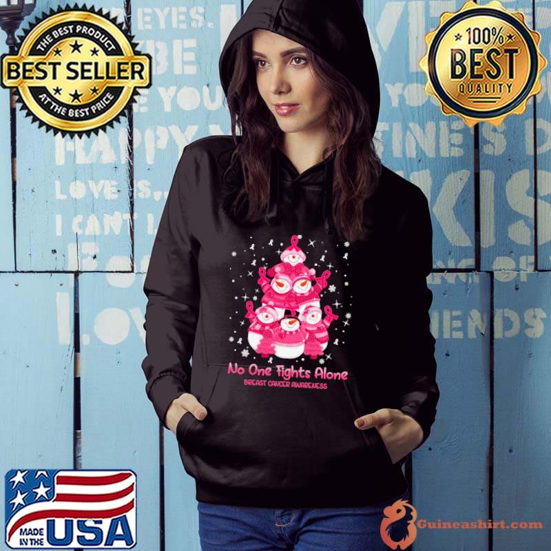 Premium Snowman No One Fights Alone Breast Cancer Awareness Christmas Shirt