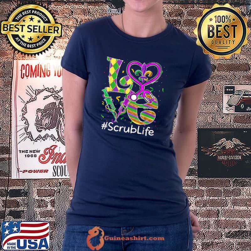 Premium Stethoscope LOVE Scrub Life Mardi Gras Carnival Costume T-Shirt Ladiestee