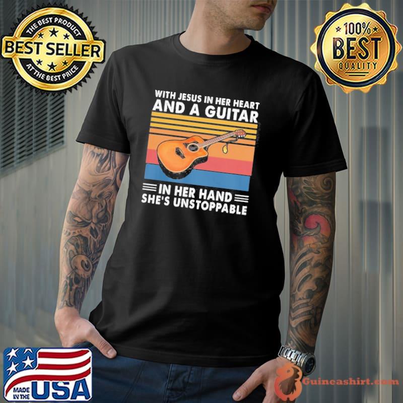 Premium With Jesus in her heart and a guitar in her hand she is unstoppable vintage Unisex