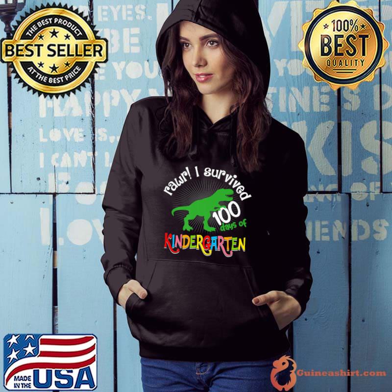 Rawr I Survived 100 Days Dinosaur 100th Day Premium T-Shirt Hoodie