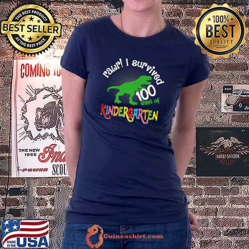 Rawr I Survived 100 Days Dinosaur 100th Day Premium T-Shirt Ladiestee