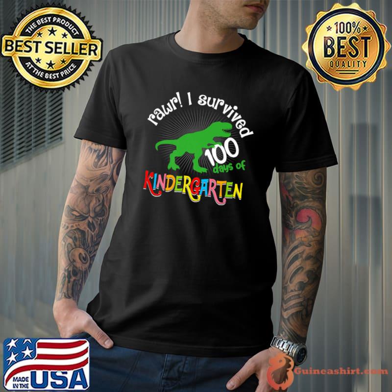Rawr I Survived 100 Days Dinosaur 100th Day Premium T-Shirt