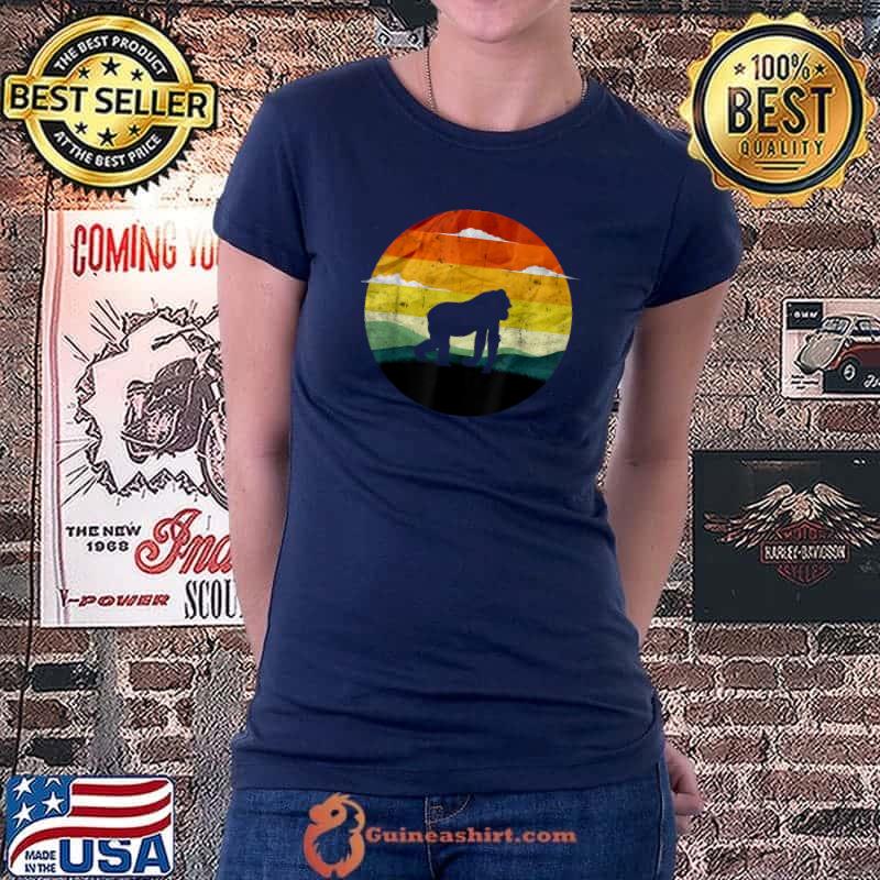 Retro Vintage Gorilla Monkey Animal Lover Sunset 70s 80s T-Shirt Ladiestee