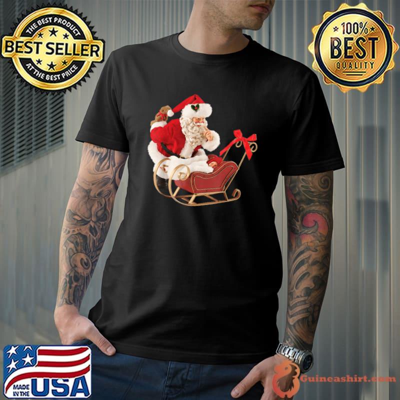Santa Claus Sleeping Baby in a Sled Rustic Christmas Decor T-Shirt