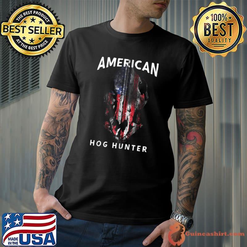 Top American Hog Hunter Patriotic Wild Hog Skull T-shirt