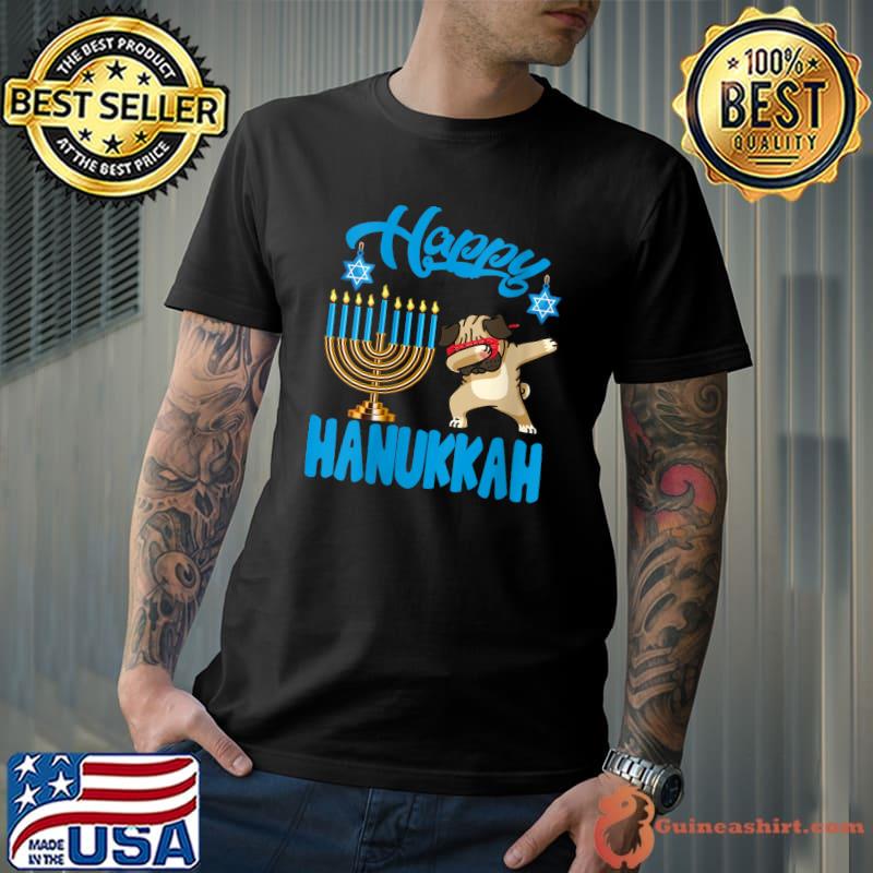 Top Happy Hanukkah Cool Dabbing Pug Dog Menorah Lover T-shirt