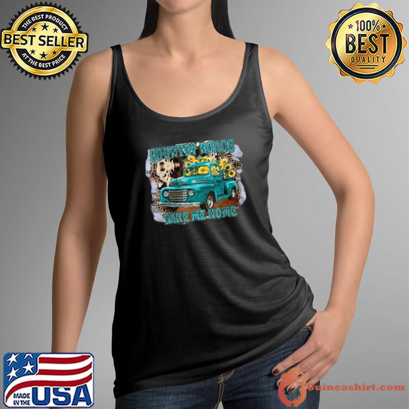 Top Leopard Sunflowers Country Roads Take Me Home Pickup Truck T Shirt Tank Top