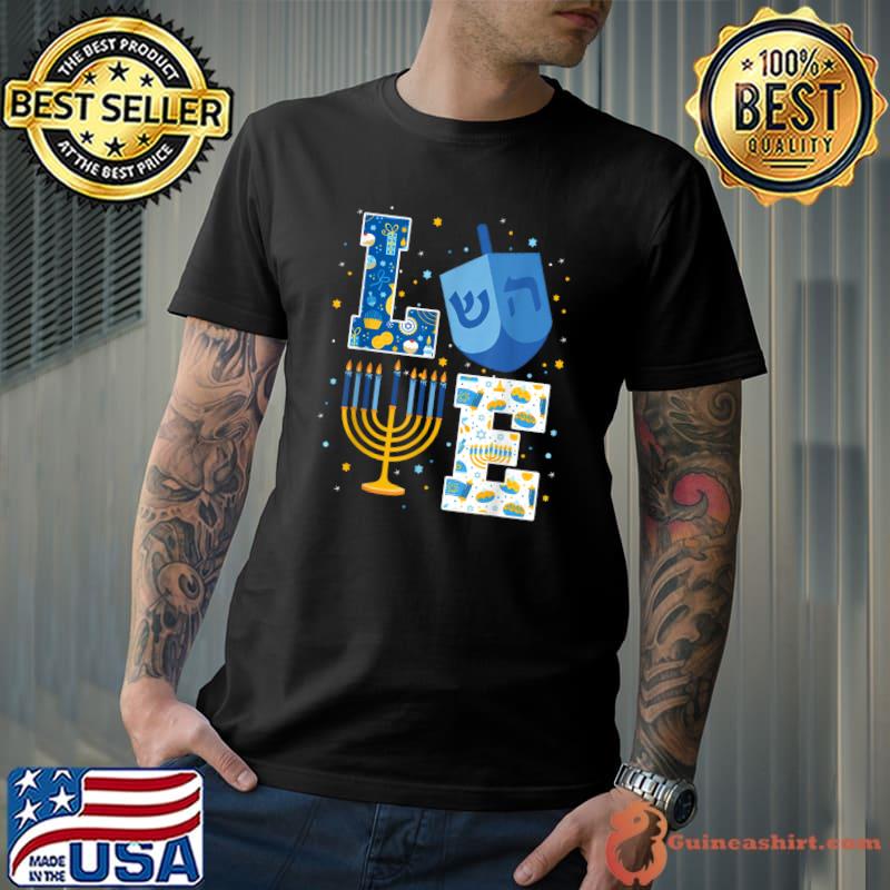 Top LOVE Cute Hanukkah Decorations Dreidel Menorah Chanukah T-Shirt Unisex