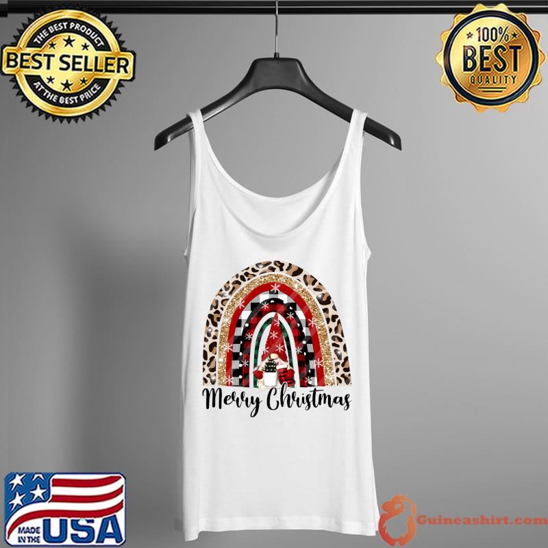 Top Merry Christmas Leopard Gnome Lover Rainbow Stocking Stuffer T-Shirt Tank Top