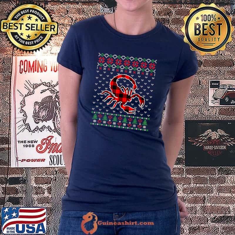 Top Red Plaid Animals Ugly Sweater Christmas Scorpion Lover T Shirt