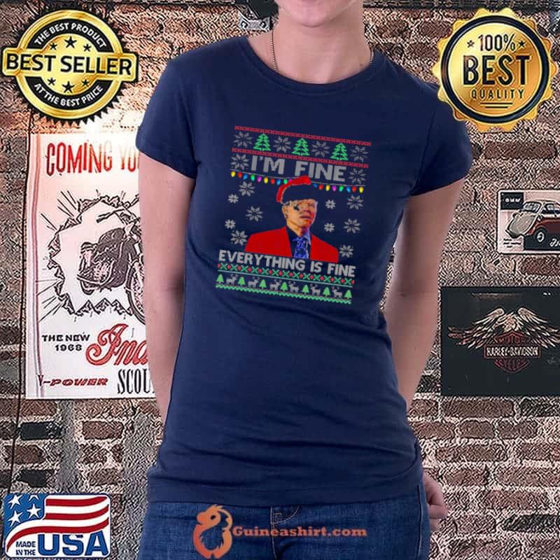 Top Santa Joe Biden I’m fine everything is fine lights Ugly Christmas Ladiestee