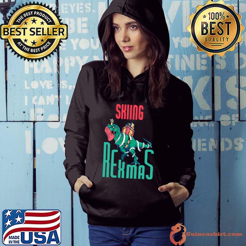 Top Skiing Rexmas T-Rex Dinosaur Christmas Holiday - Skiing T- Hoodie