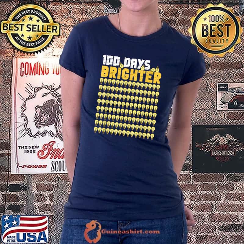 100 Days Brighter Light Bulbs Smart Kid 100th Day Of School T-Shirt Ladiestee