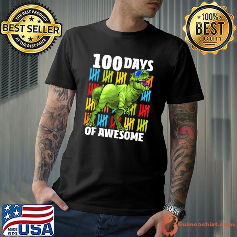 100 Days of School Dinosaur T-Rex Dino Kids Boys 100th Day T-Shirt