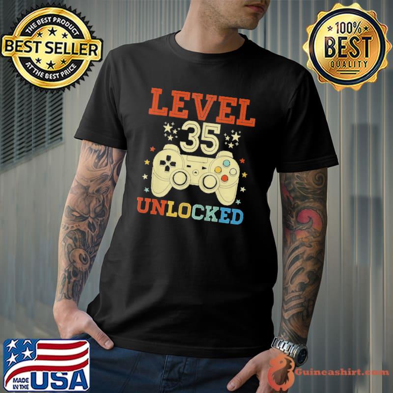 35 yrs old level 35 unlocked video gamer 35th birthday shirt
