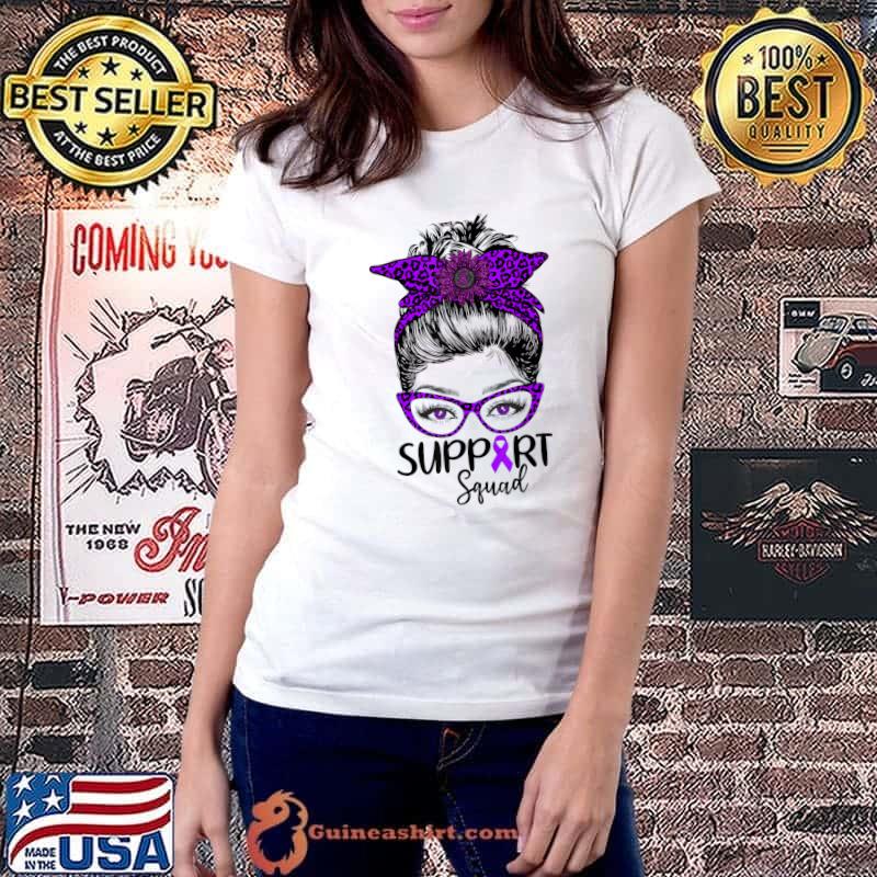 Awesome Messy Bun Support Squad Leopard Ribbon Lupus Awareness T-Shirt Ladiestee