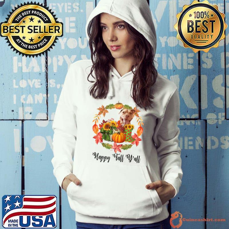 Dog Pitbull Pumpkin Autumn Happy Fall Y'all T-Shirt