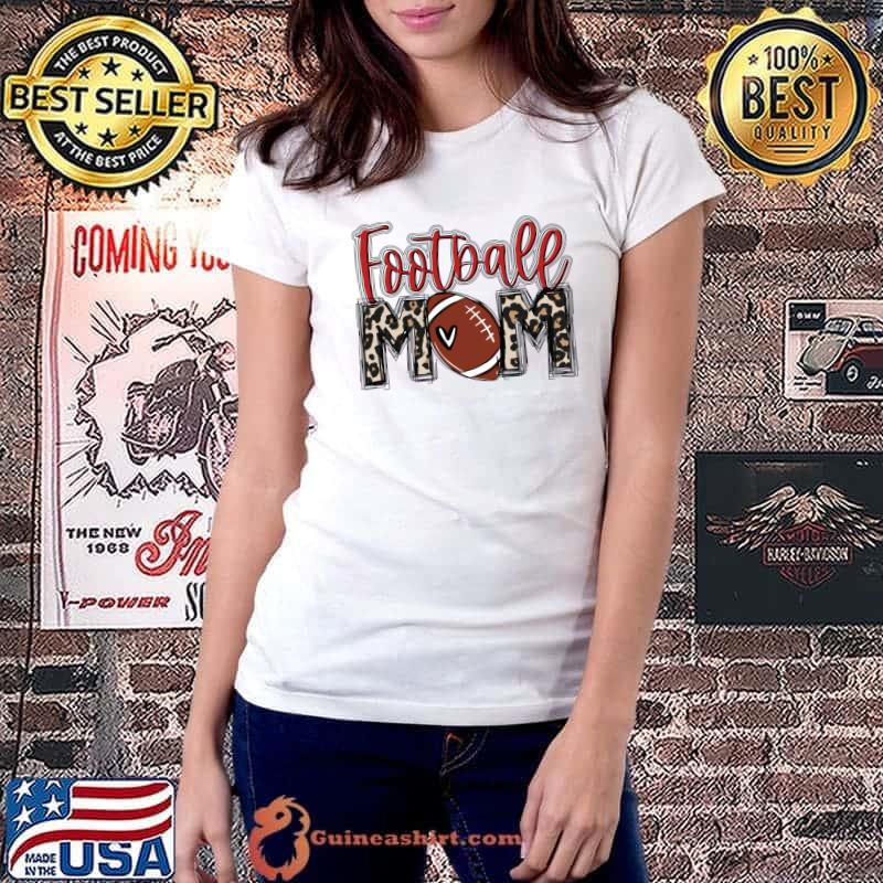 Football Mom Leopard Football Mama Game Day Football T-Shirt Ladiestee