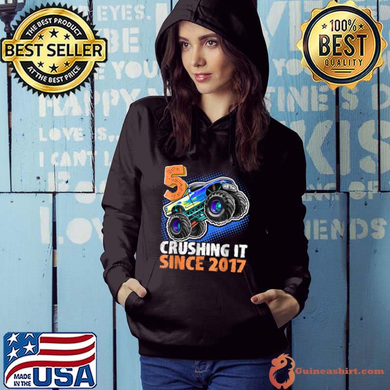 Funny 5 Crushing It Since 2017 Monster Truck 5th Birthday Boys T-Shirt Hoodie
