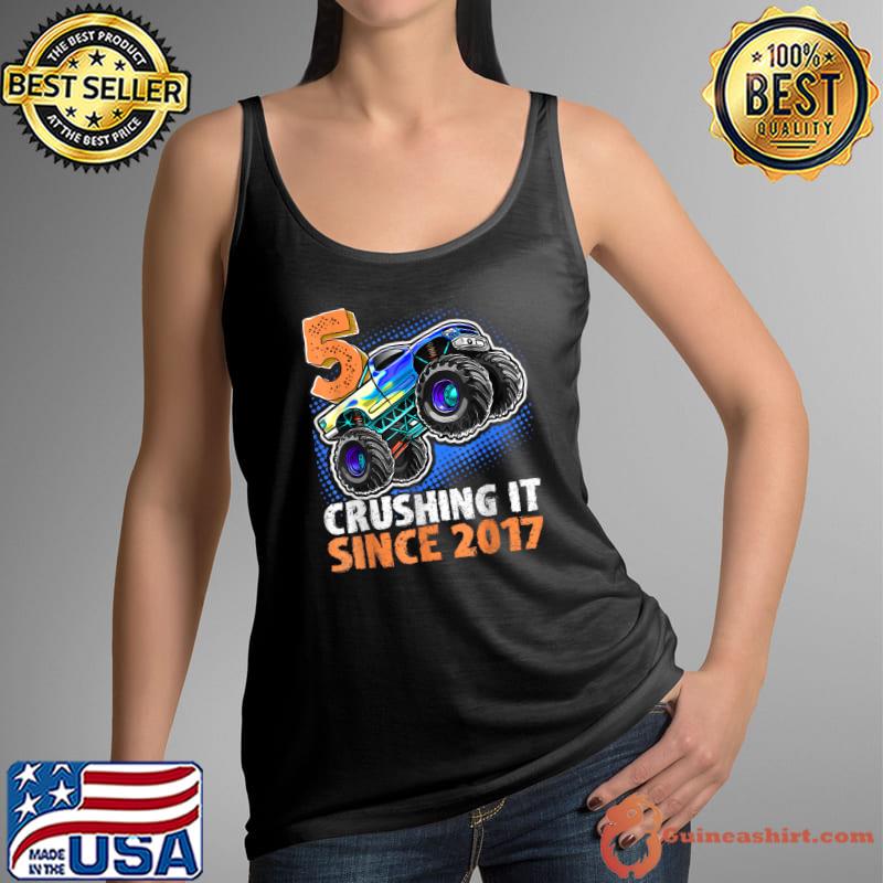 Funny 5 Crushing It Since 2017 Monster Truck 5th Birthday Boys T-Shirt Tank Top
