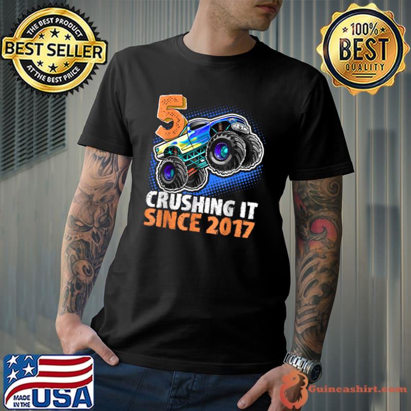 Funny 5 Crushing It Since 2017 Monster Truck 5th Birthday Boys T-Shirt