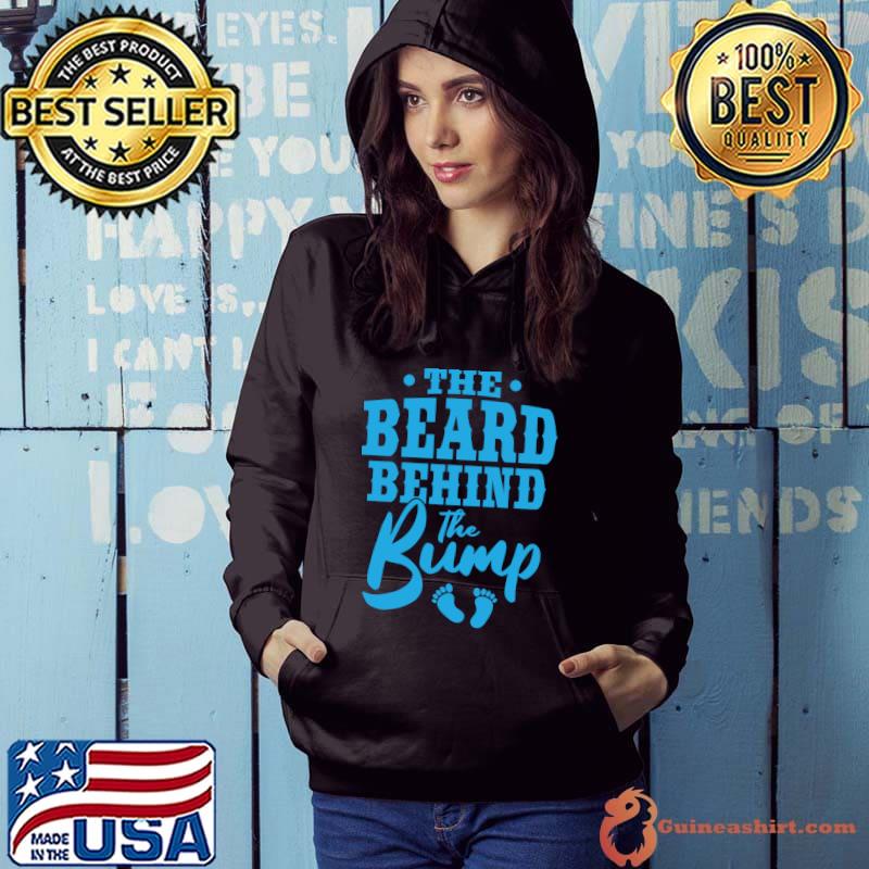 Funny Beard Behind The Bump New Dad Pregnancy Announcement Blue T-shirt