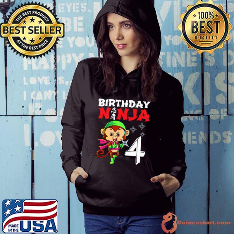 Funny Kids 4 Years Old Kawaii Monkey Japanese 4th Birthday Ninja Premium T-Shirt