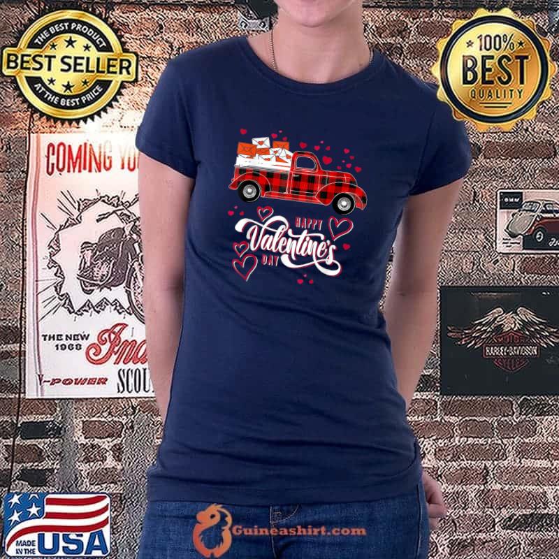 Happy Valentine's Day Women Kids Red Truck With Hearts T-Shirt Ladiestee
