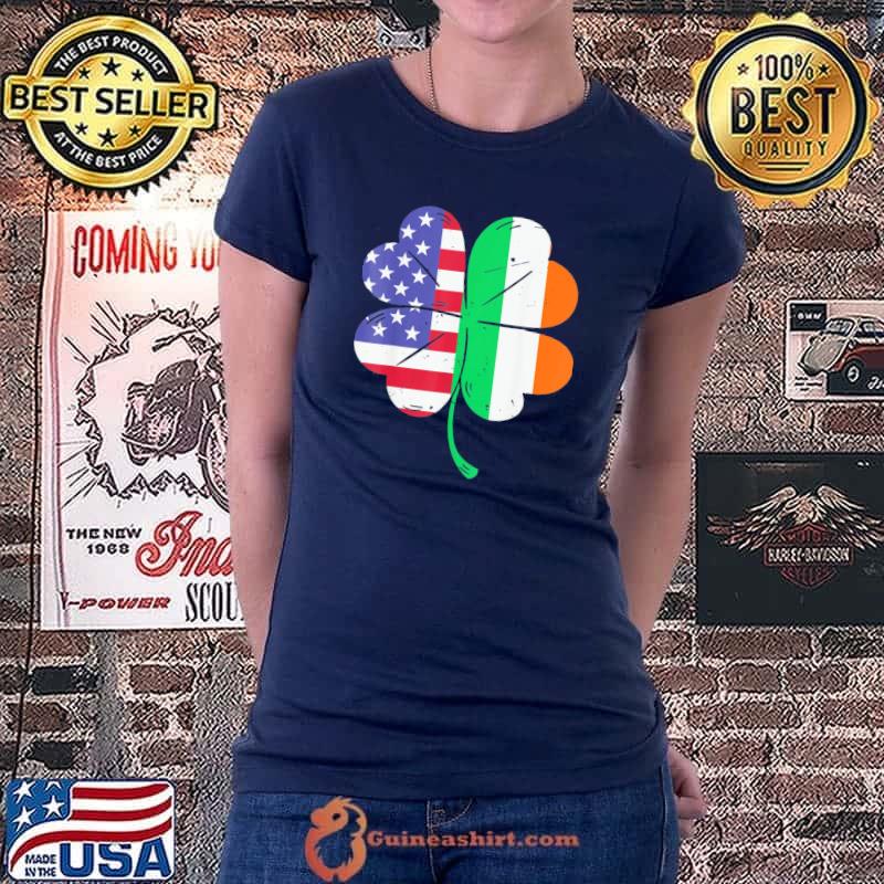 Irish USA Flag Shamrock Leaf St Patricks Day T-Shirt Ladiestee