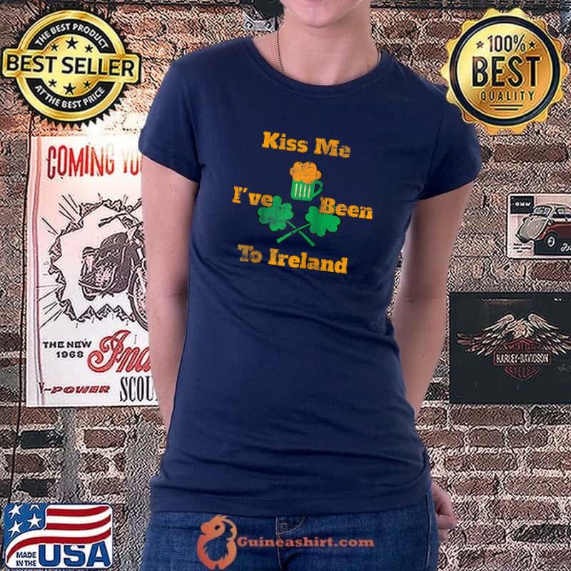 Kiss Me I've Been To Ireland Shamrocks Beer Mug Raglan Baseball T Shirt Ladiestee