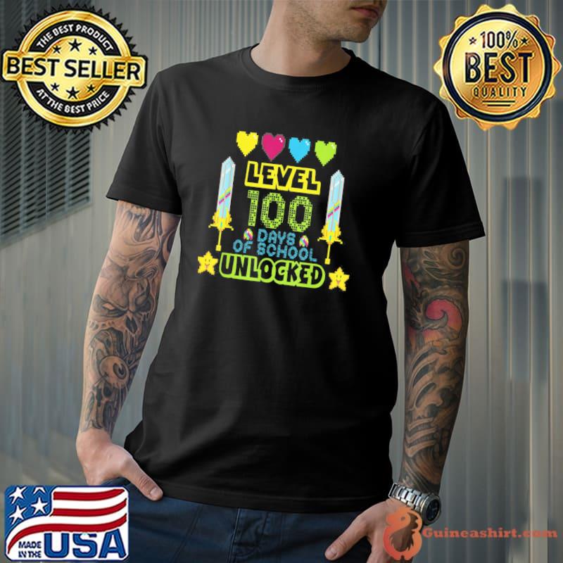 level 100 Days Of School unlocked Gamer Video Game T-Shirt