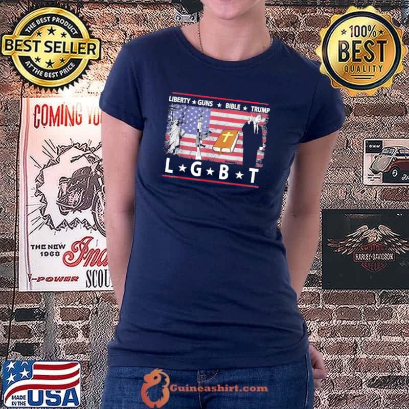 Liberty Guns Bible Trump LGBT Parody 2022 T-Shirt Ladiestee